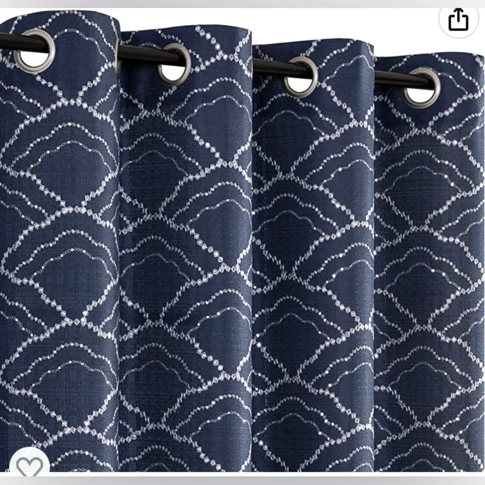 NWT Navy Blue Delicate Sequined Curtains/Drapes Set of 2, 50” W X 63” L